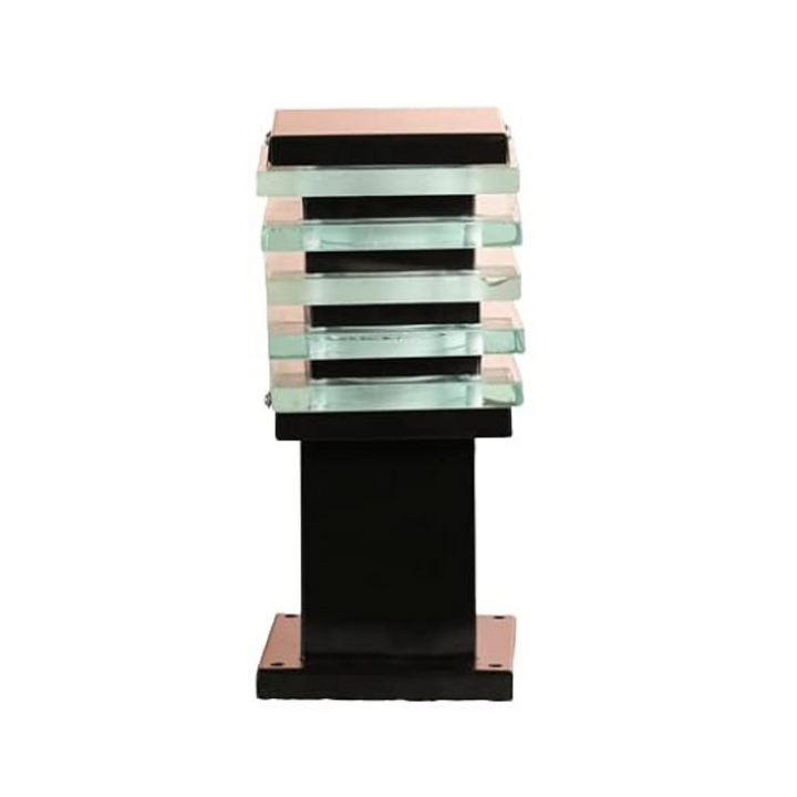 Homes Elite Ice Cube Gate Light – Square Metal & Glass Outdoor Pillar Lamp, Waterproof Modern Post Fixture for Garden or Entryway