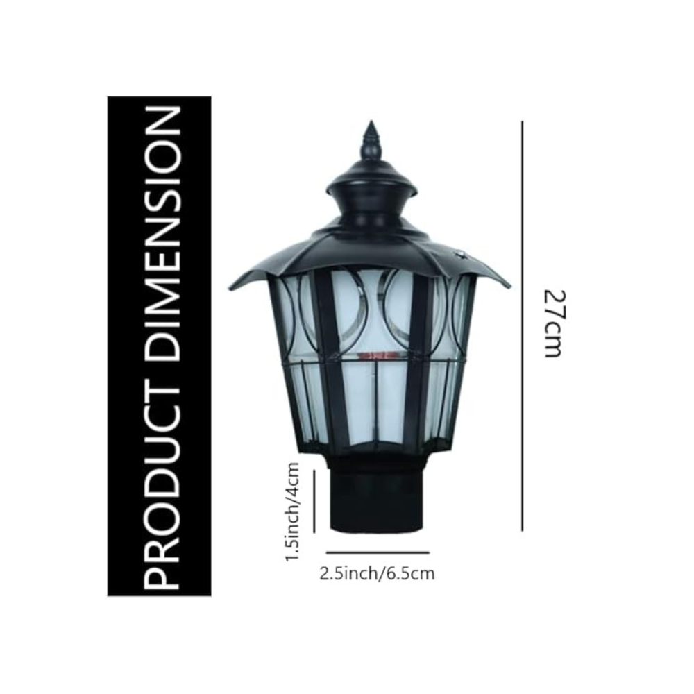 Homes Elite Outdoor Gate Light – Waterproof Retro Pillar Lamp with Metal & Glass Shade for Villa, Courtyard, or Entry (B22 Holder, Bulb Not Included)