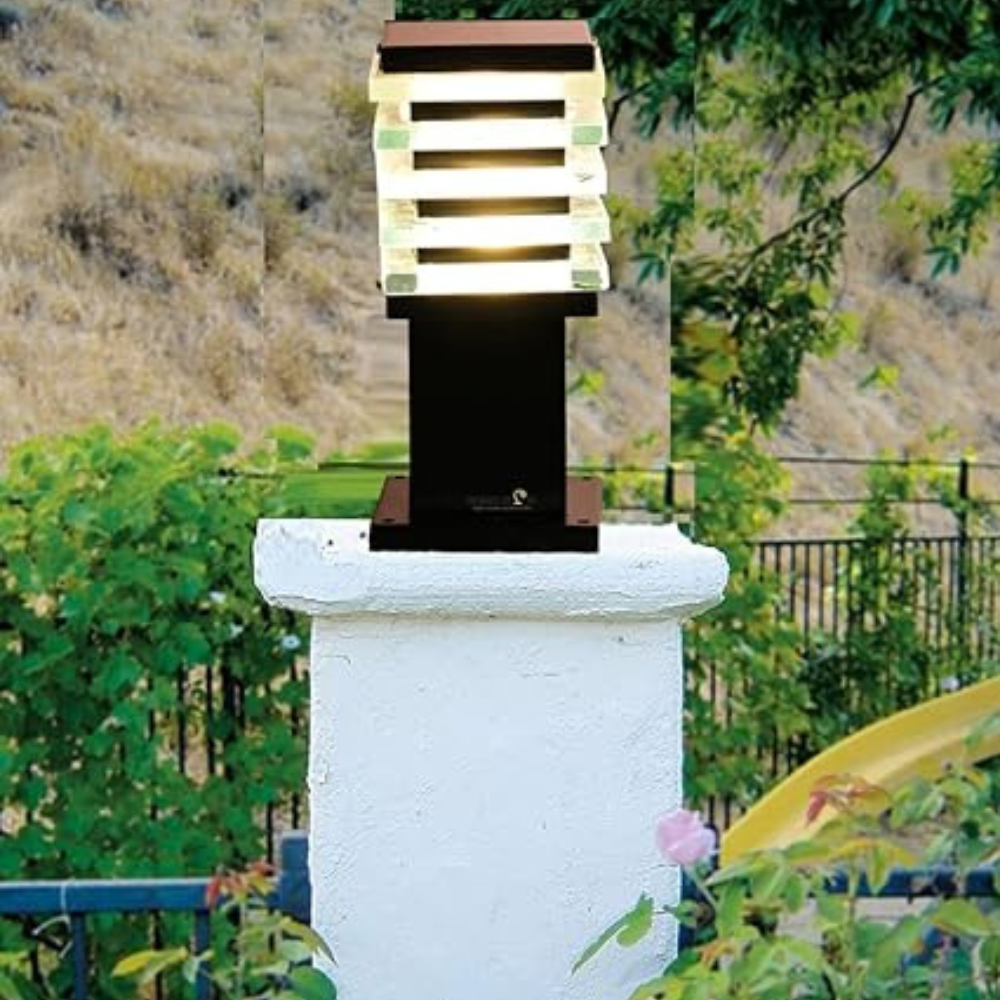 Homes Elite Ice Cube Gate Light – Square Metal & Glass Outdoor Pillar Lamp, Waterproof Modern Post Fixture for Garden or Entryway