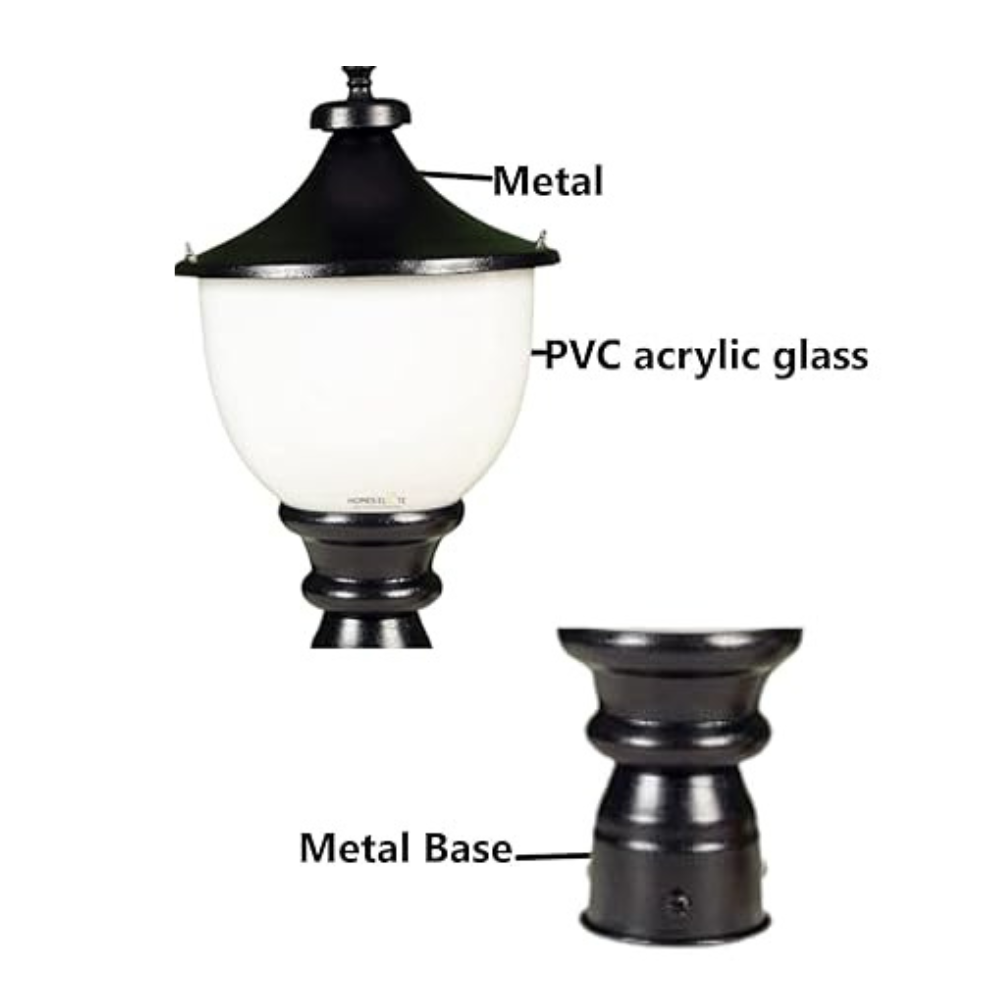 Homes Elite Outdoor Gate Light – Waterproof PVC Garden Pole Mount Lamp with Modern Glass Shade (Bulb Not Included)