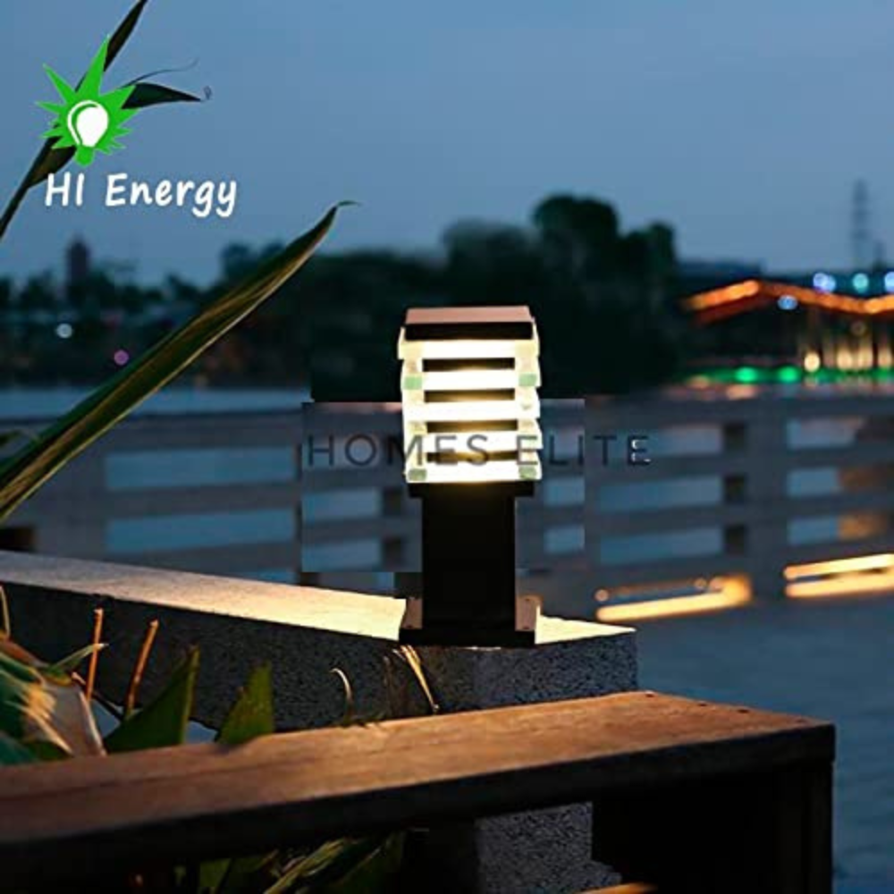 Homes Elite Ice Cube Gate Light – Square Metal & Glass Outdoor Pillar Lamp, Waterproof Modern Post Fixture for Garden or Entryway