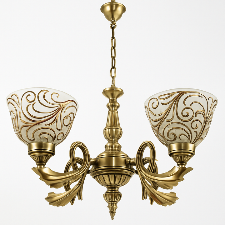 Homes Elite Classic 4 Light Brass Chandelier Vintage Swirl Glass Shades for Elegant Living & Dining Rooms