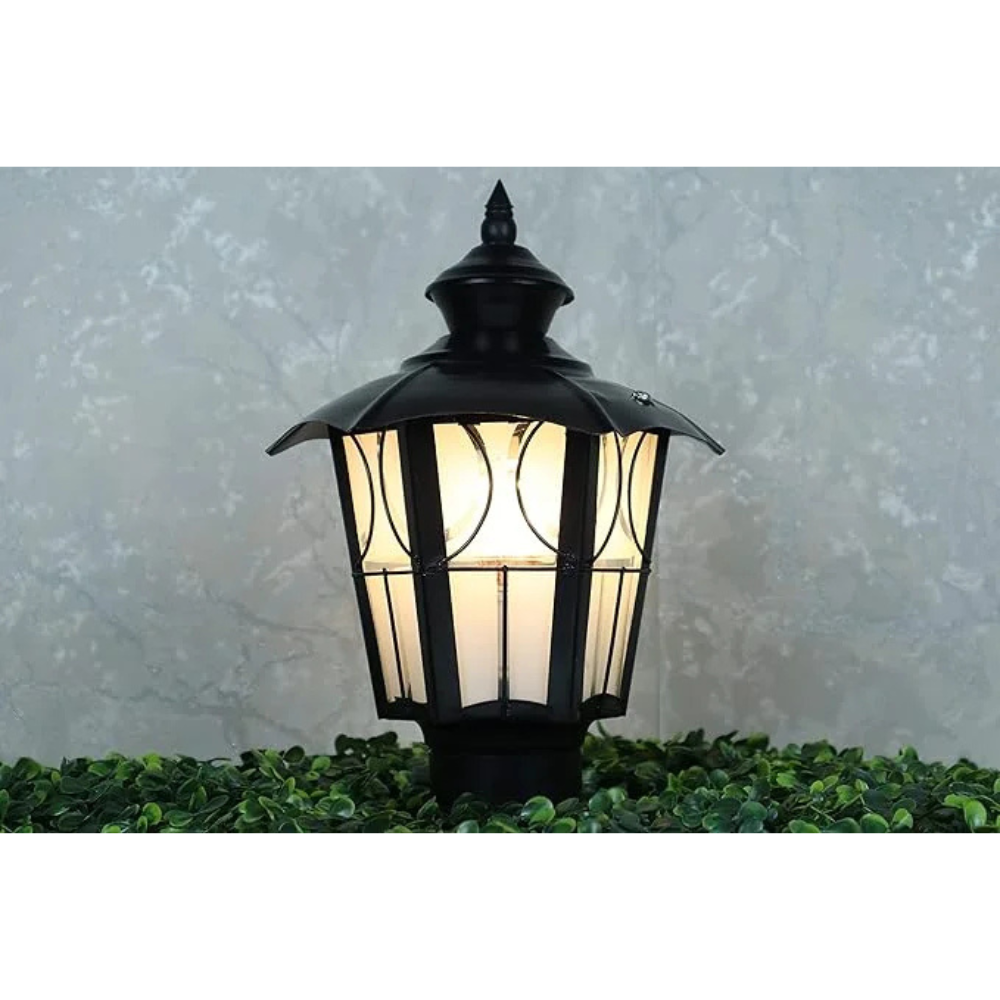Homes Elite Outdoor Gate Light – Waterproof Retro Pillar Lamp with Metal & Glass Shade for Villa, Courtyard, or Entry (B22 Holder, Bulb Not Included)