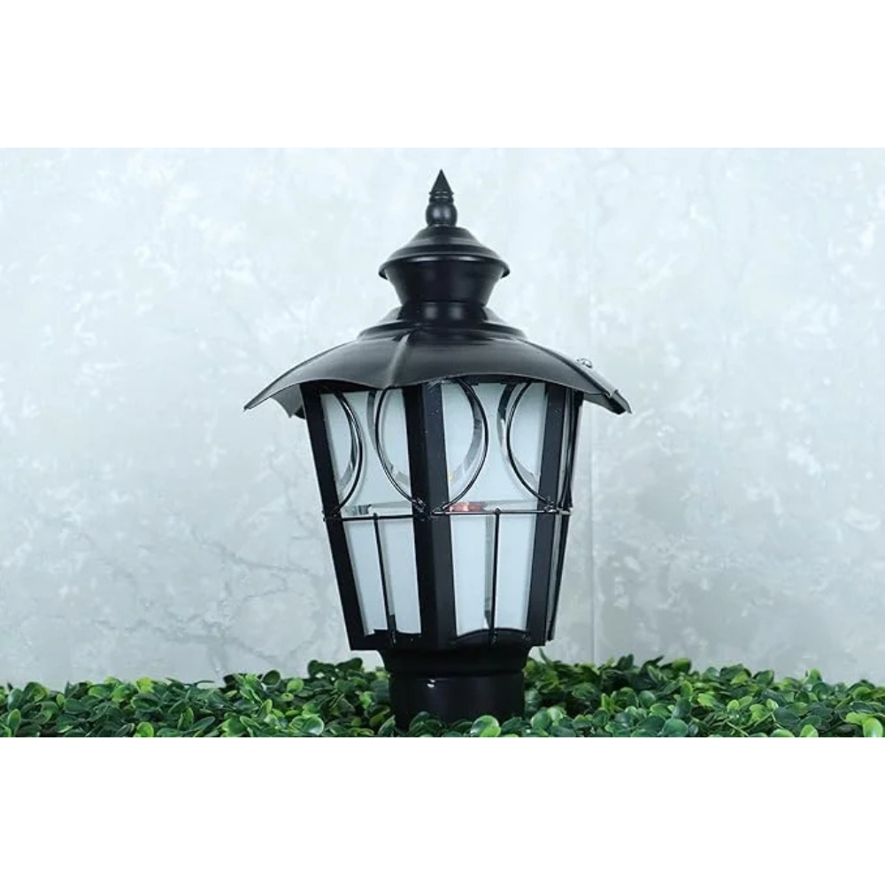 Homes Elite Outdoor Gate Light – Waterproof Retro Pillar Lamp with Metal & Glass Shade for Villa, Courtyard, or Entry (B22 Holder, Bulb Not Included)