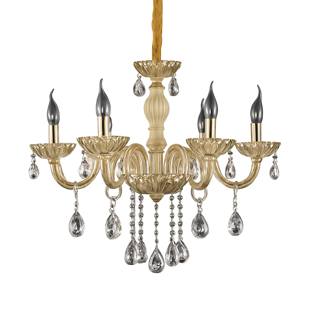 Homes Elite Elegant 6-Light Crystal Chandelier – Vintage Gold Finish with Teardrop Pendants