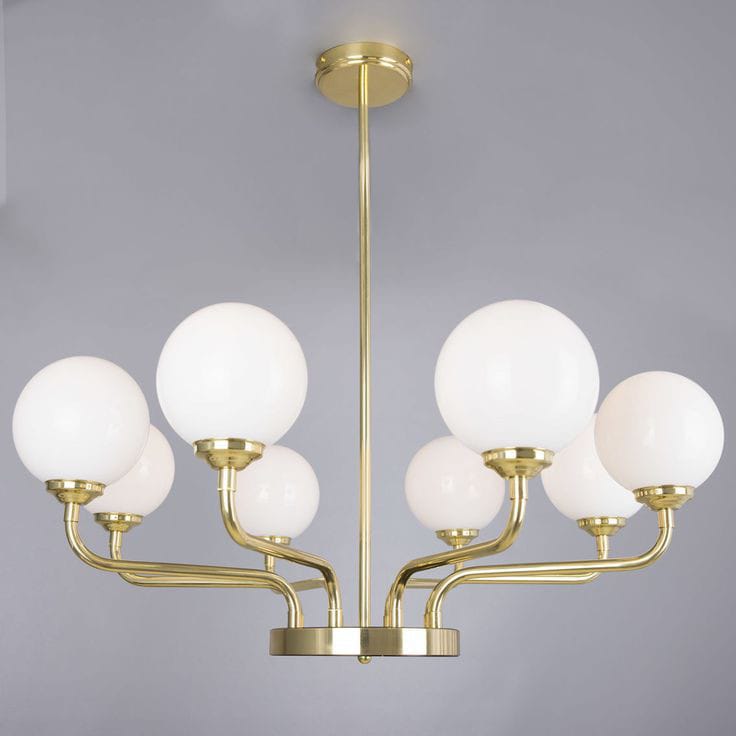 Homes Elite 6-Light Modern Brass Chandelier Mid-Century Globe Ceiling Light with Frosted Glass Shades
