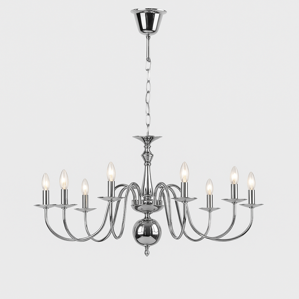 Homes Elite Modern 8-Light Chrome Chandelier Sleek Minimalist Design for Contemporary Living Spaces