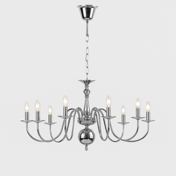 Homes Elite Modern 8-Light Chrome Chandelier Sleek Minimalist Design for Contemporary Living Spaces