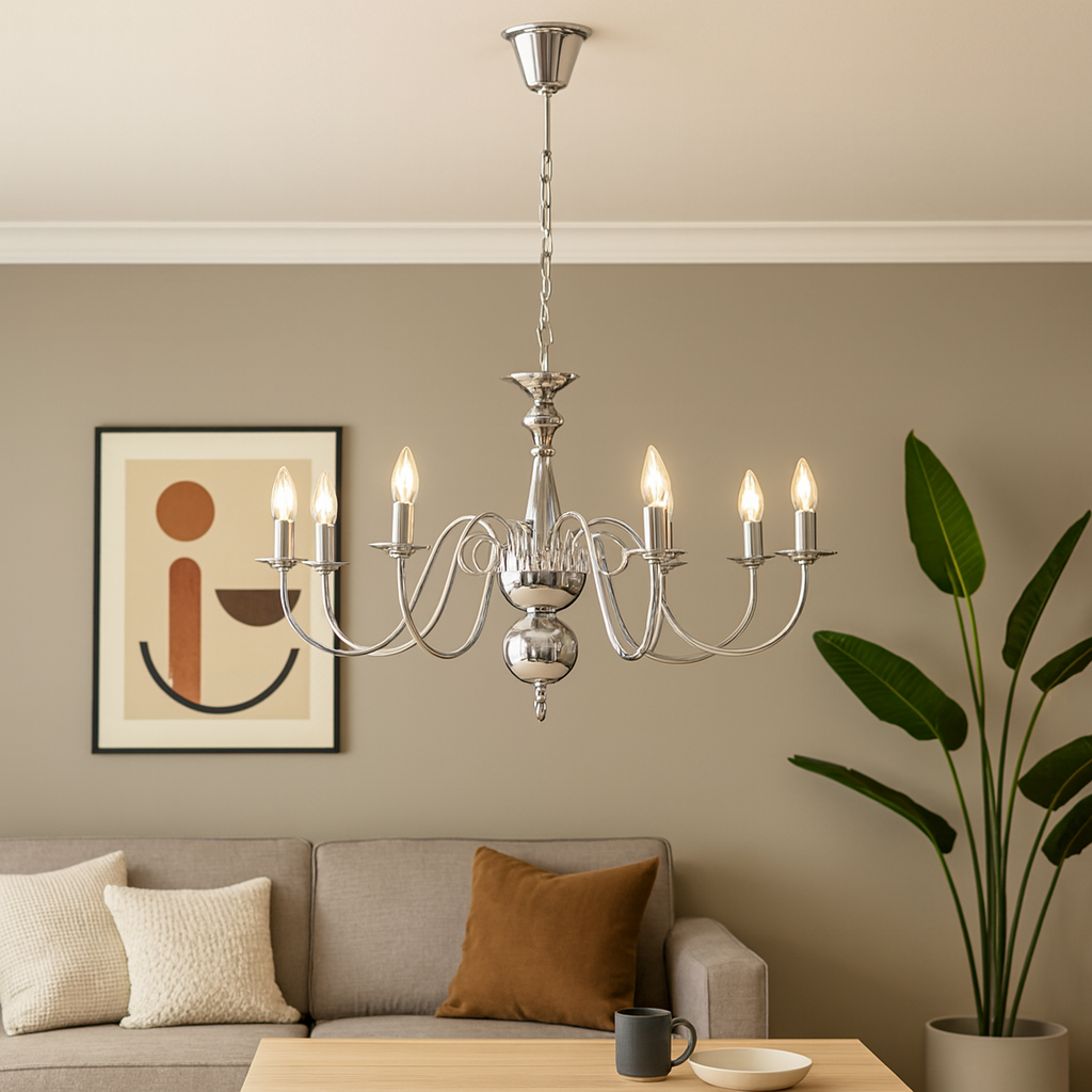 Homes Elite Modern 8-Light Chrome Chandelier Sleek Minimalist Design for Contemporary Living Spaces