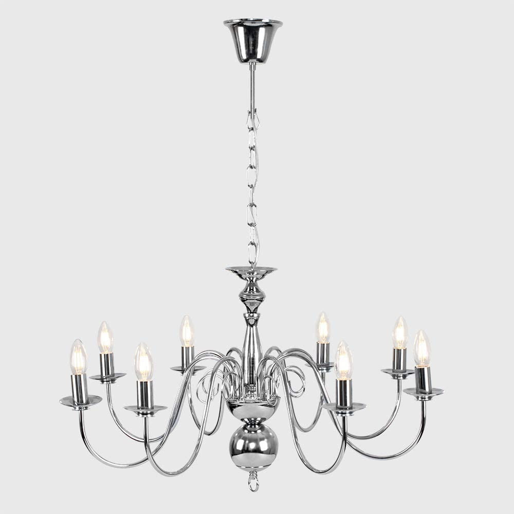 Homes Elite Modern 8-Light Chrome Chandelier Sleek Minimalist Design for Contemporary Living Spaces