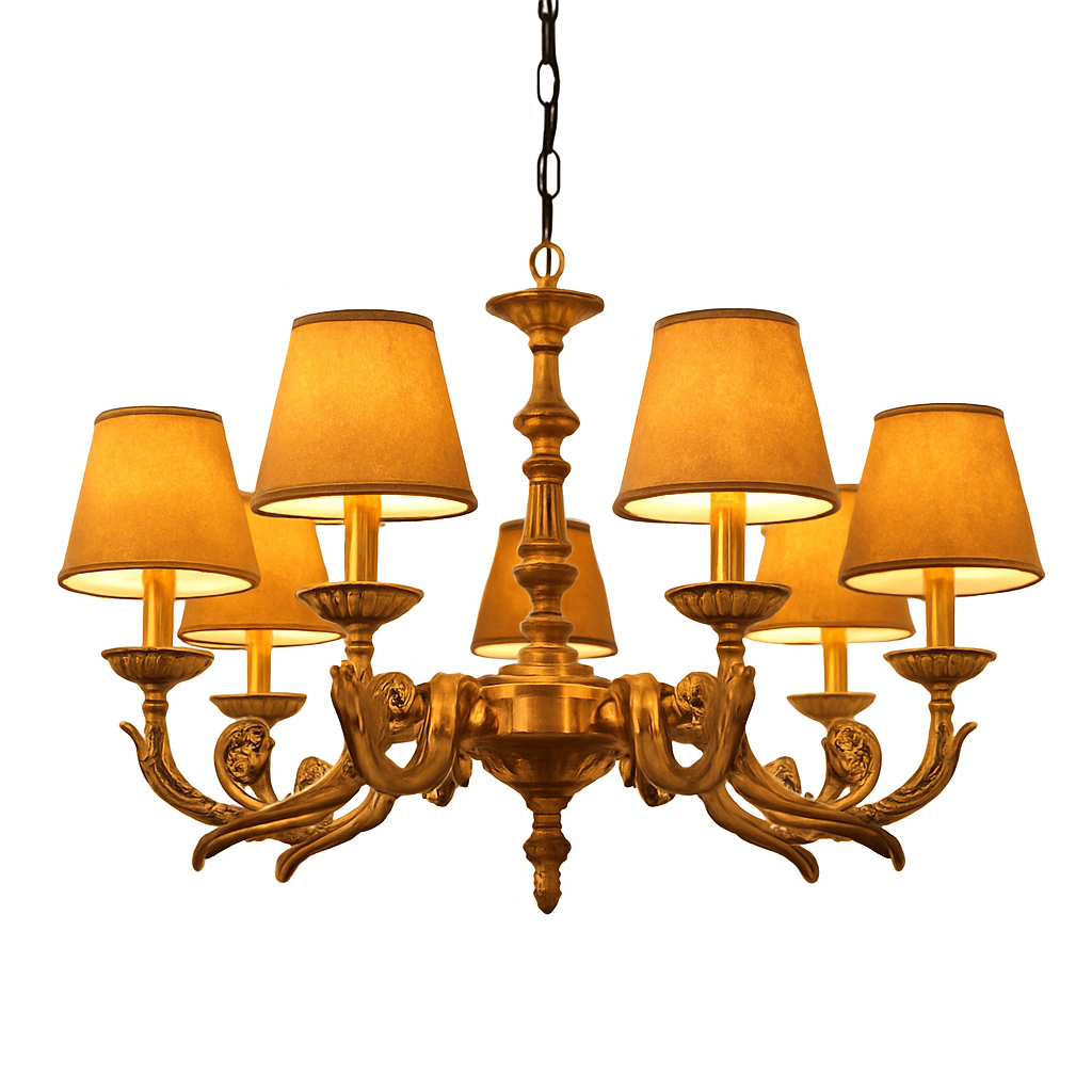 Homes Elite Traditional 8-Light Chandelier with Fabric Shades Antique Brass Finish for Cozy Vintage Interiors