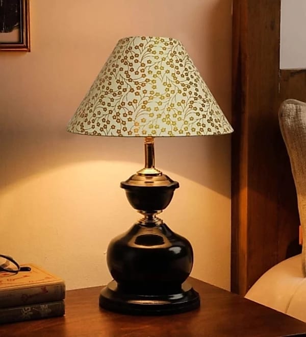 Homes Elite Vintage Floral Table Lamp Black Curved Base with Printed Tapered Shade for Classic Interiors
