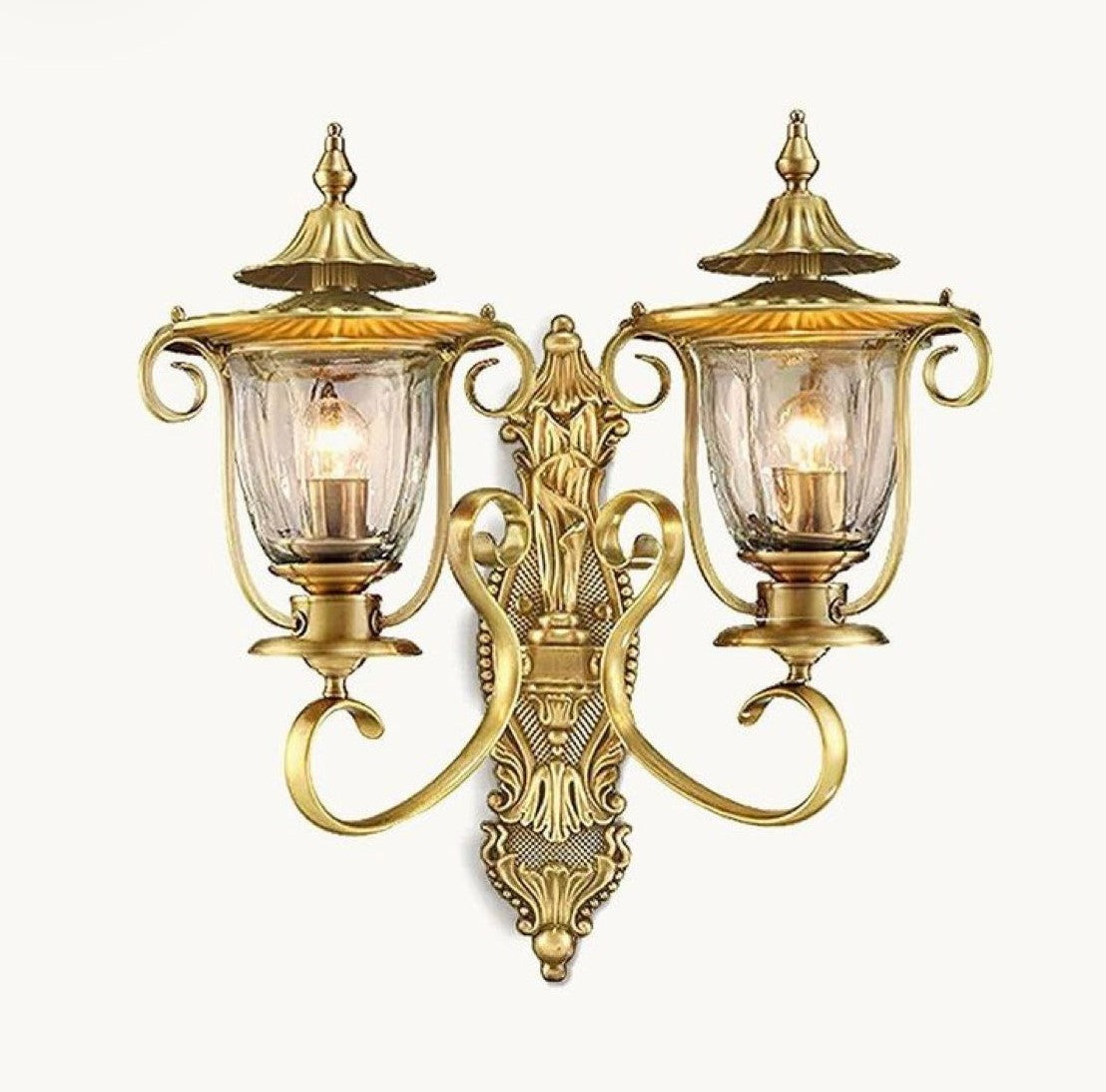Homes Elite Antique Brass Double Arm Wall Sconce with Glass Shades