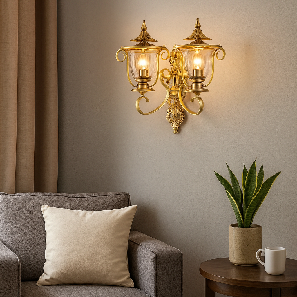Homes Elite Antique Brass Double Arm Wall Sconce with Glass Shades