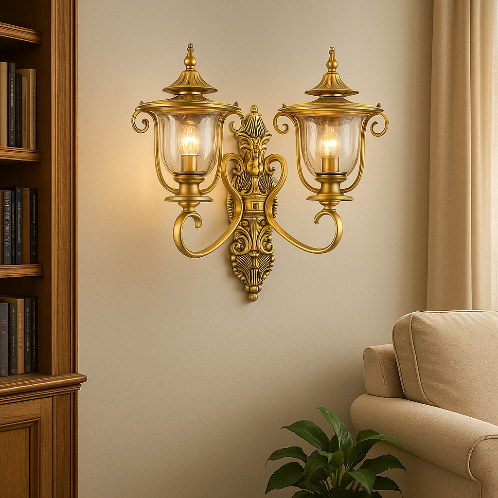 Homes Elite Antique Brass Double Arm Wall Sconce with Glass Shades