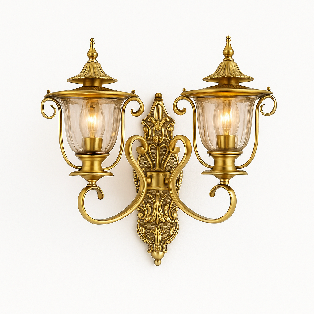 Homes Elite Antique Brass Double Arm Wall Sconce with Glass Shades