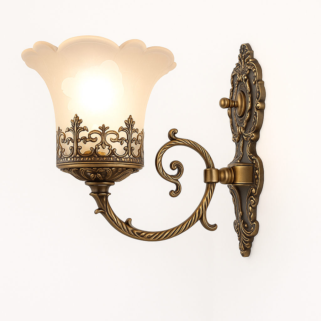 Homes Elite Antique Brass Wall Sconce with Frosted Glass Floral Shade