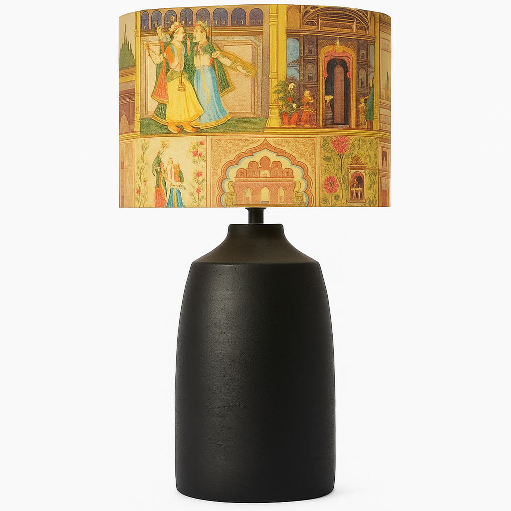 Homes Elite Artisanal Table Lamp with Handcrafted Printed Shade Warm Ambient Lighting for Living Room & Bedroom