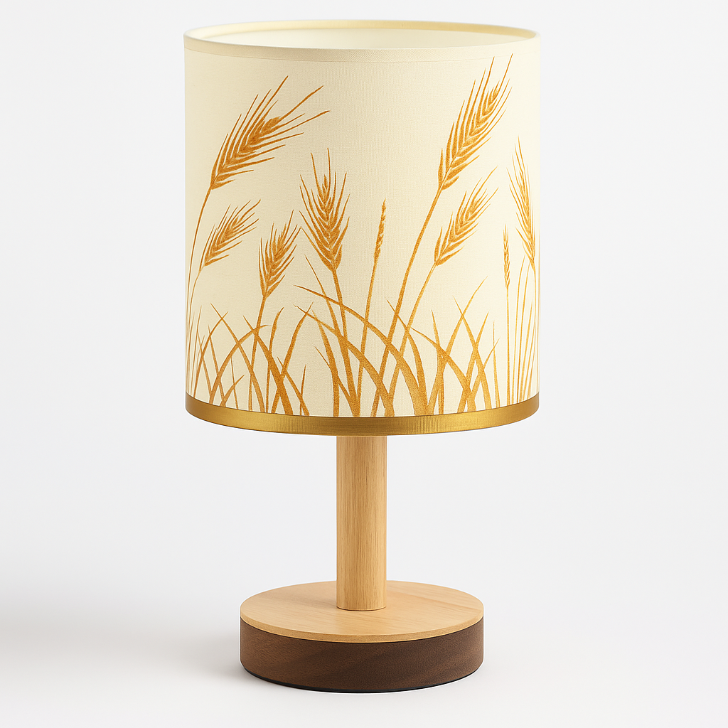 Homes Elite Decorative Bedside Table Lamp with Wheat Pattern Fabric Shade & Wooden Base