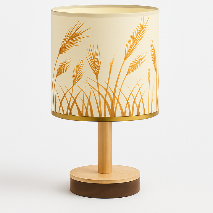 Homes Elite Decorative Bedside Table Lamp with Wheat Pattern Fabric Shade & Wooden Base