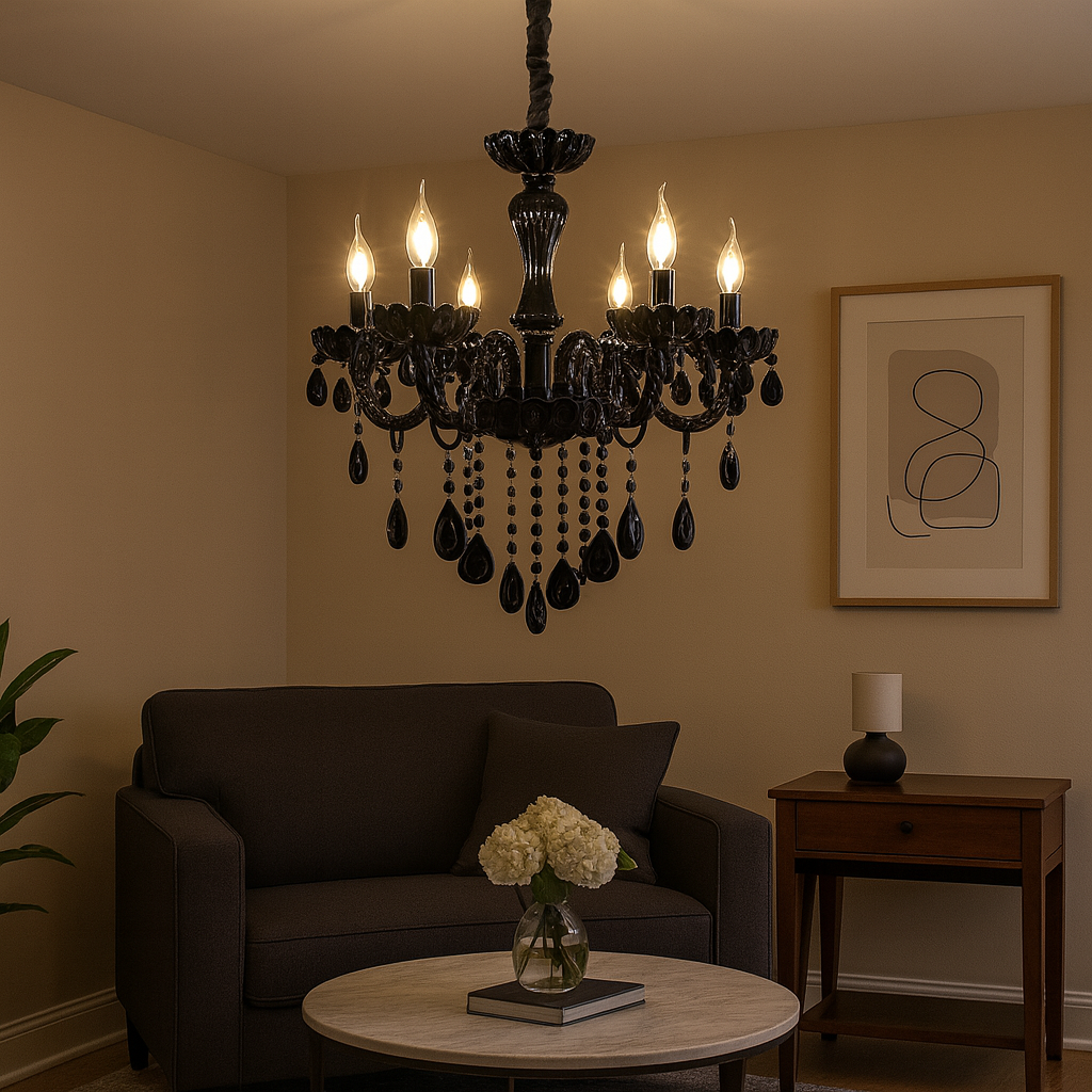 Homes Elite Elegant Black Crystal Chandelier 8-Light Vintage Ceiling Fixture for Living Rooms & Interiors