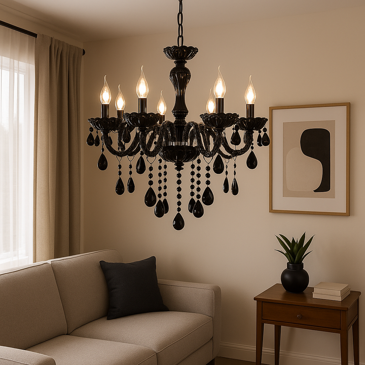 Homes Elite Elegant Black Crystal Chandelier 8-Light Vintage Ceiling Fixture for Living Rooms & Interiors