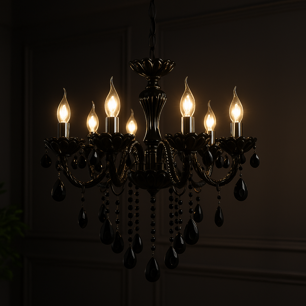 Homes Elite Elegant Black Crystal Chandelier 8-Light Vintage Ceiling Fixture for Living Rooms & Interiors