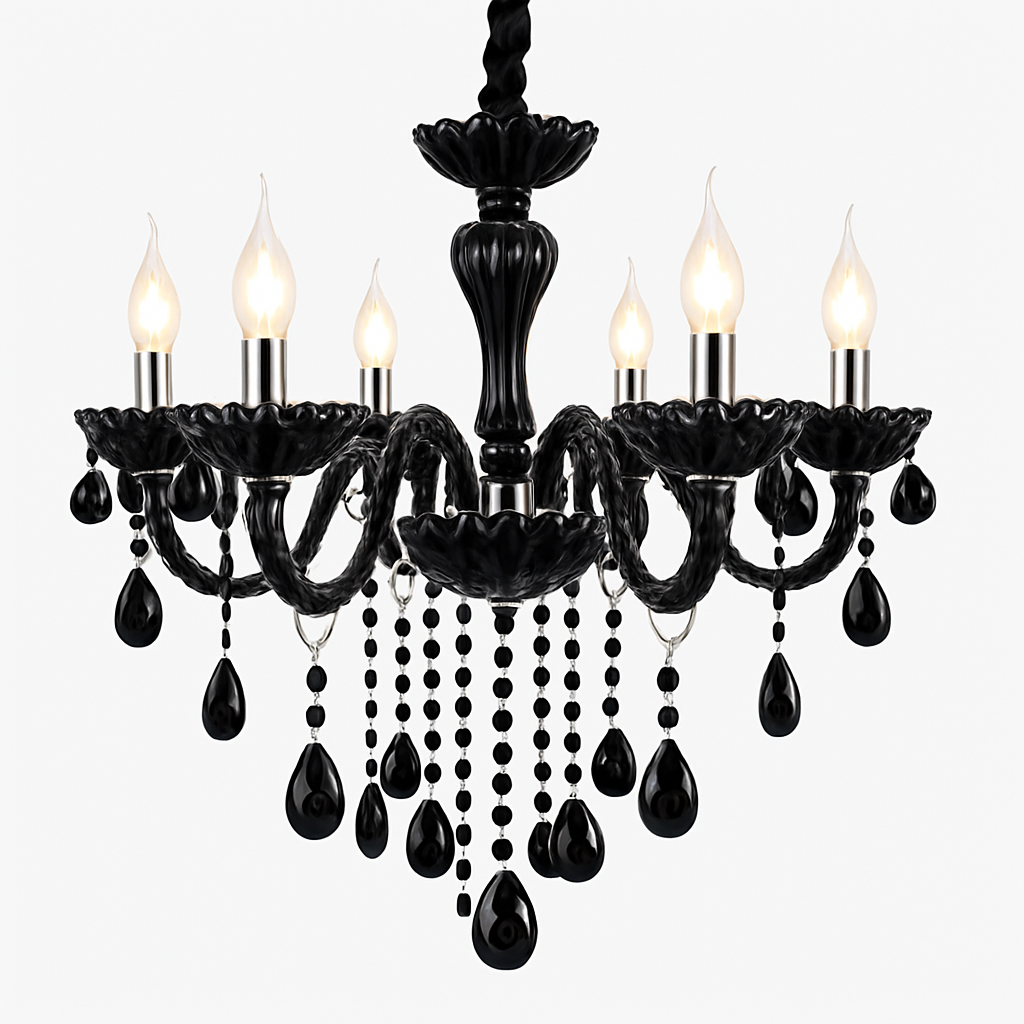 Homes Elite Elegant Black Crystal Chandelier 8-Light Vintage Ceiling Fixture for Living Rooms & Interiors