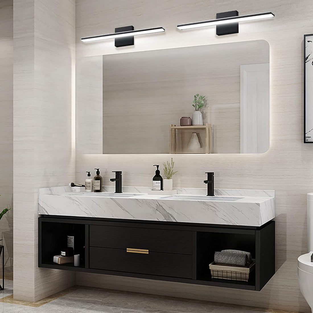 Homes Elite Modern Black LED Vanity Wall Light  Sleek Bathroom Mirror Lighting Fixture