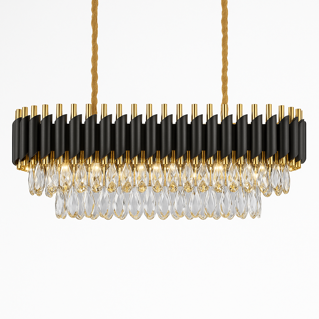 Homes Elite Modern Black & Gold Crystal Linear Chandelier Luxury Dining Room Ceiling Light
