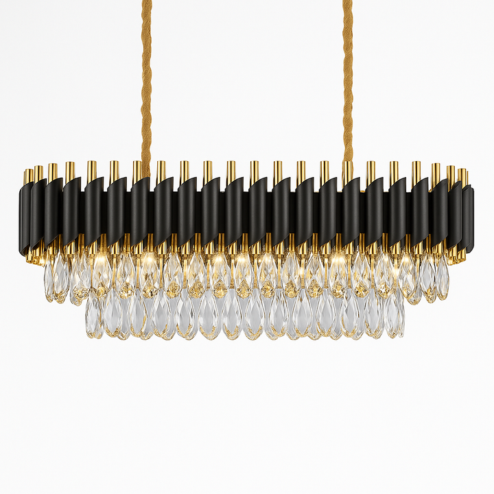 Homes Elite Modern Black & Gold Crystal Linear Chandelier Luxury Dining Room Ceiling Light