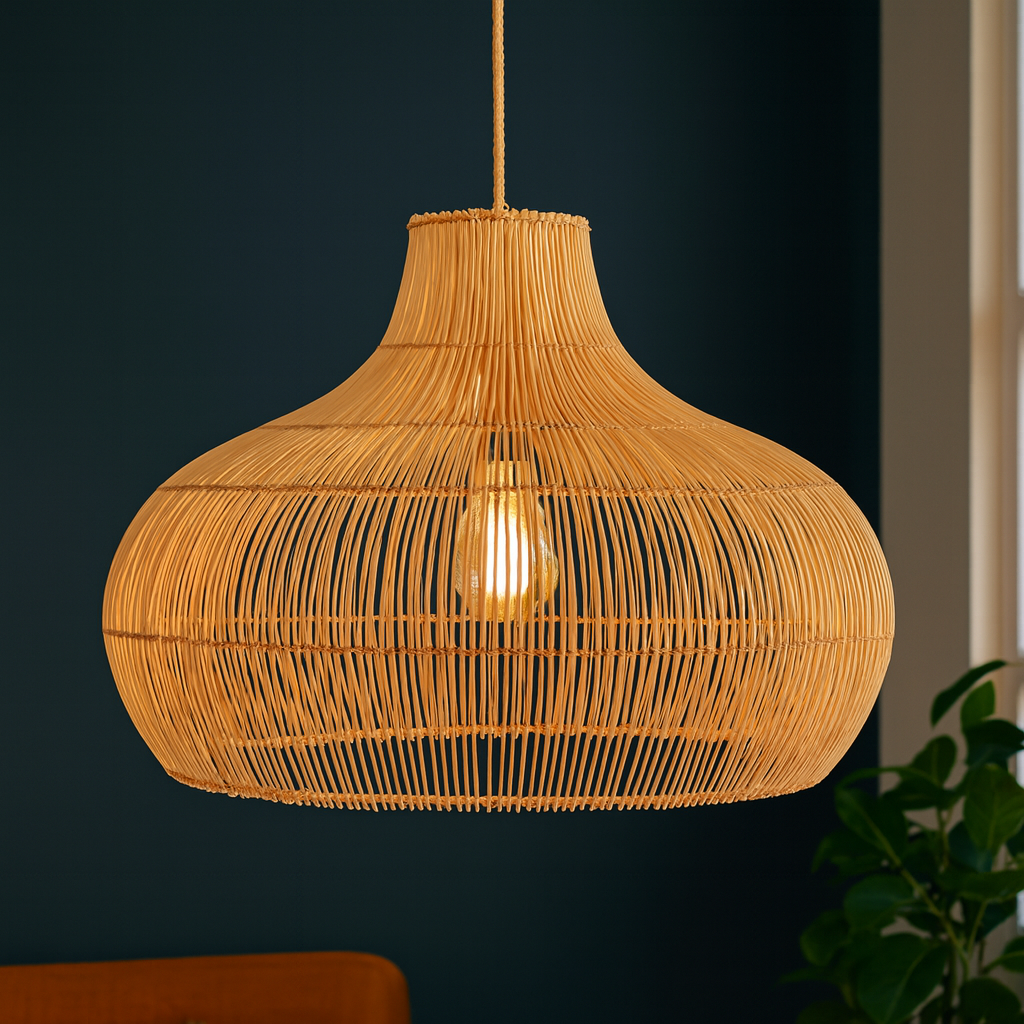 Homes Elite Boho Rattan Pendant Light Handwoven Natural Wicker Lampshade for Dining & Living Spaces
