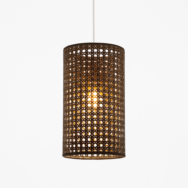 Homes Elite Boho Rattan Pendant Light Handwoven Cylinder Shade for Cozy Ambient Lighting