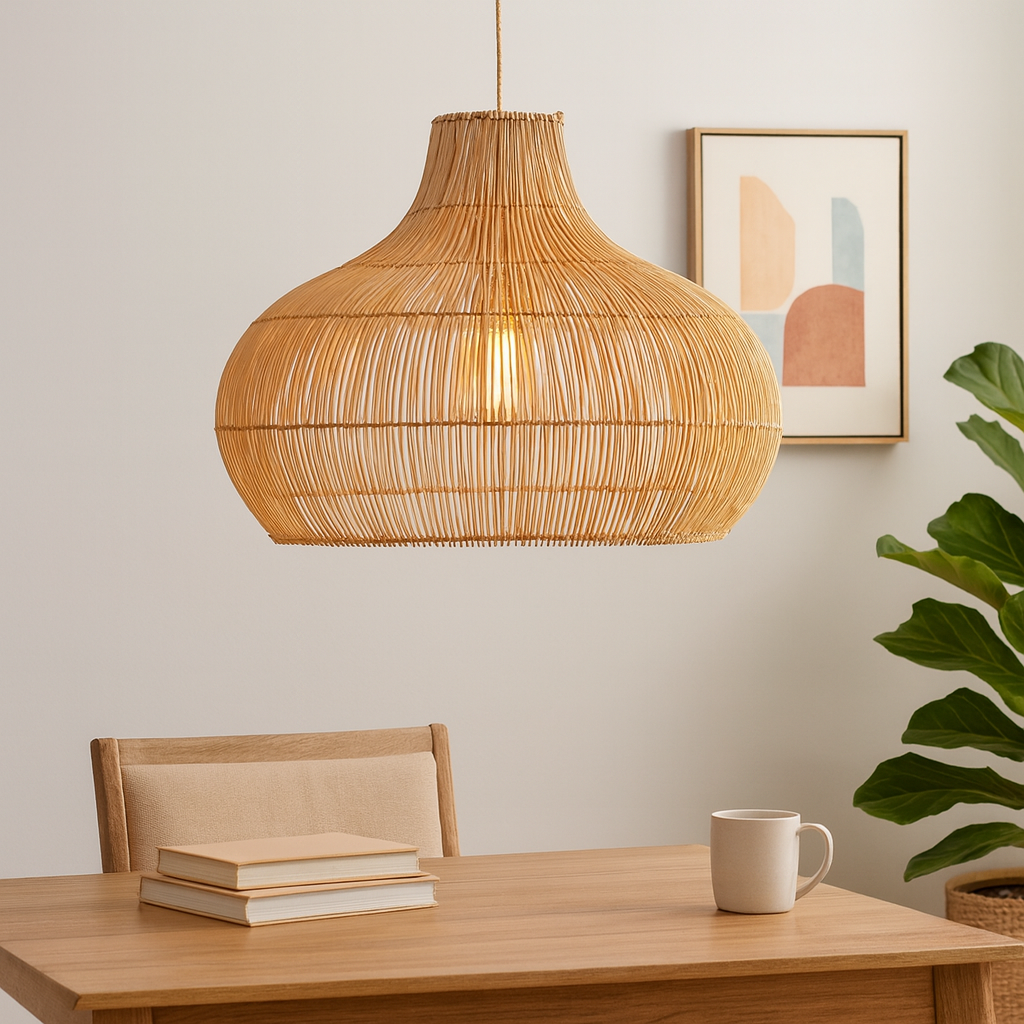 Homes Elite Boho Rattan Pendant Light Handwoven Natural Wicker Lampshade for Dining & Living Spaces