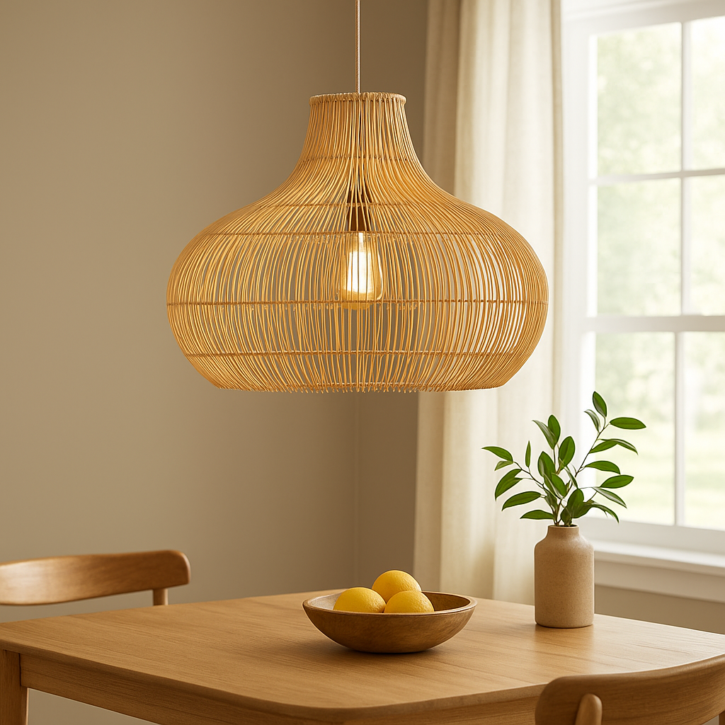 Homes Elite Boho Rattan Pendant Light Handwoven Natural Wicker Lampshade for Dining & Living Spaces