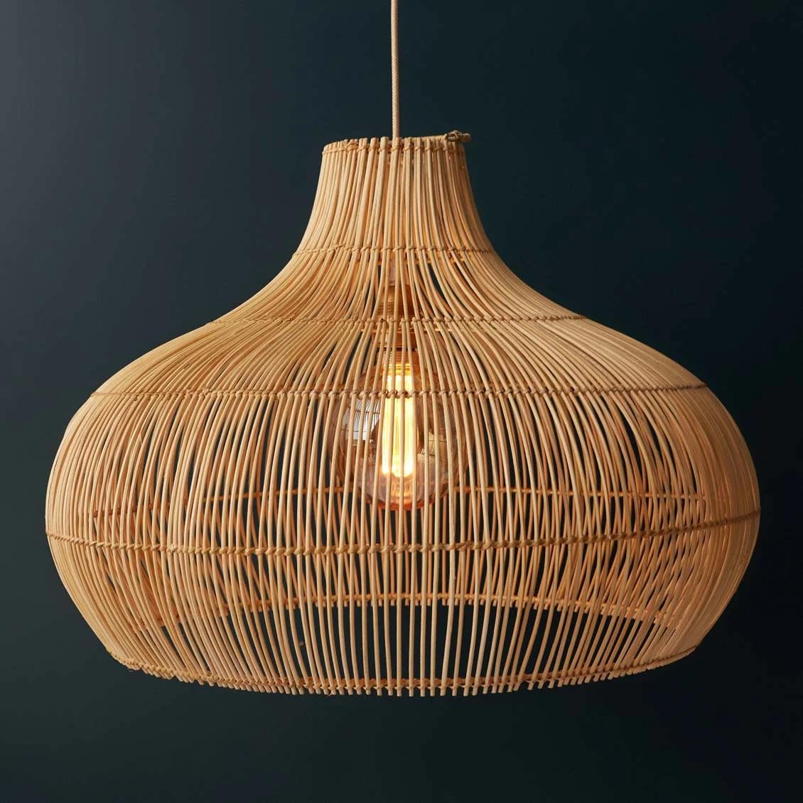 Homes Elite Boho Rattan Pendant Light Handwoven Natural Wicker Lampshade for Dining & Living Spaces