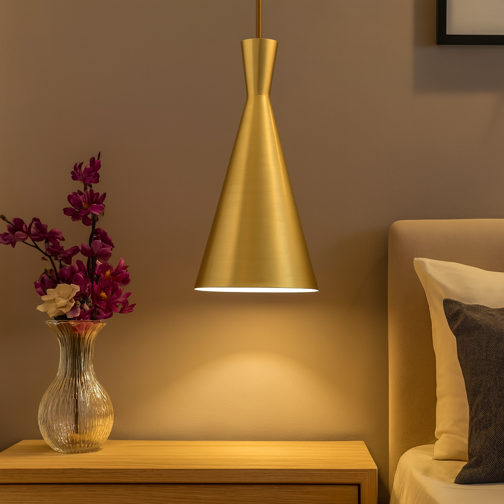 Homes Elite Modern Brass Cone Pendant Light Sleek Minimal Design for Ambient Lighting