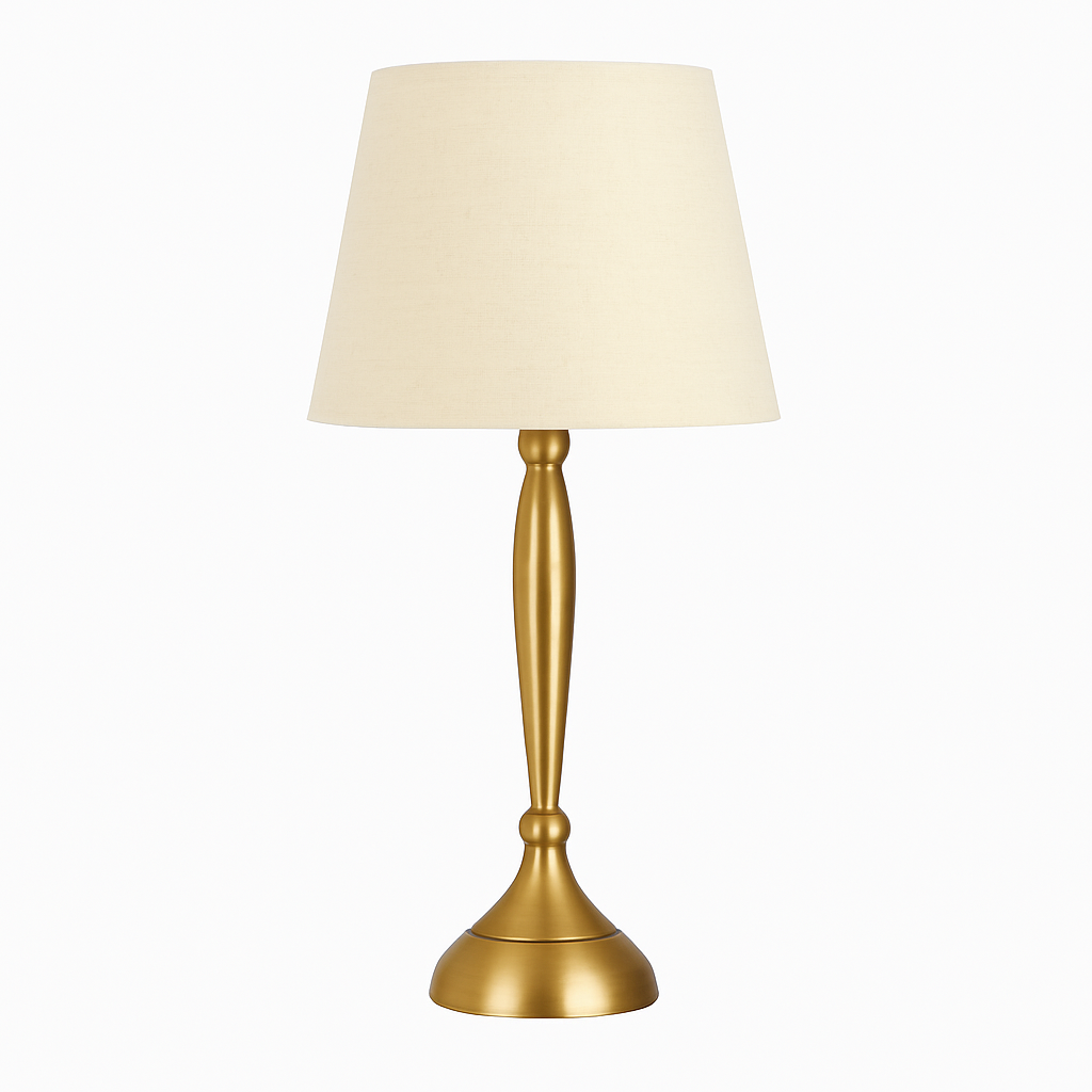 Homes Elite Brushed Brass Table Lamp with Classic Linen Shade Warm Glow Accent Lighting for Bedroom or Study
