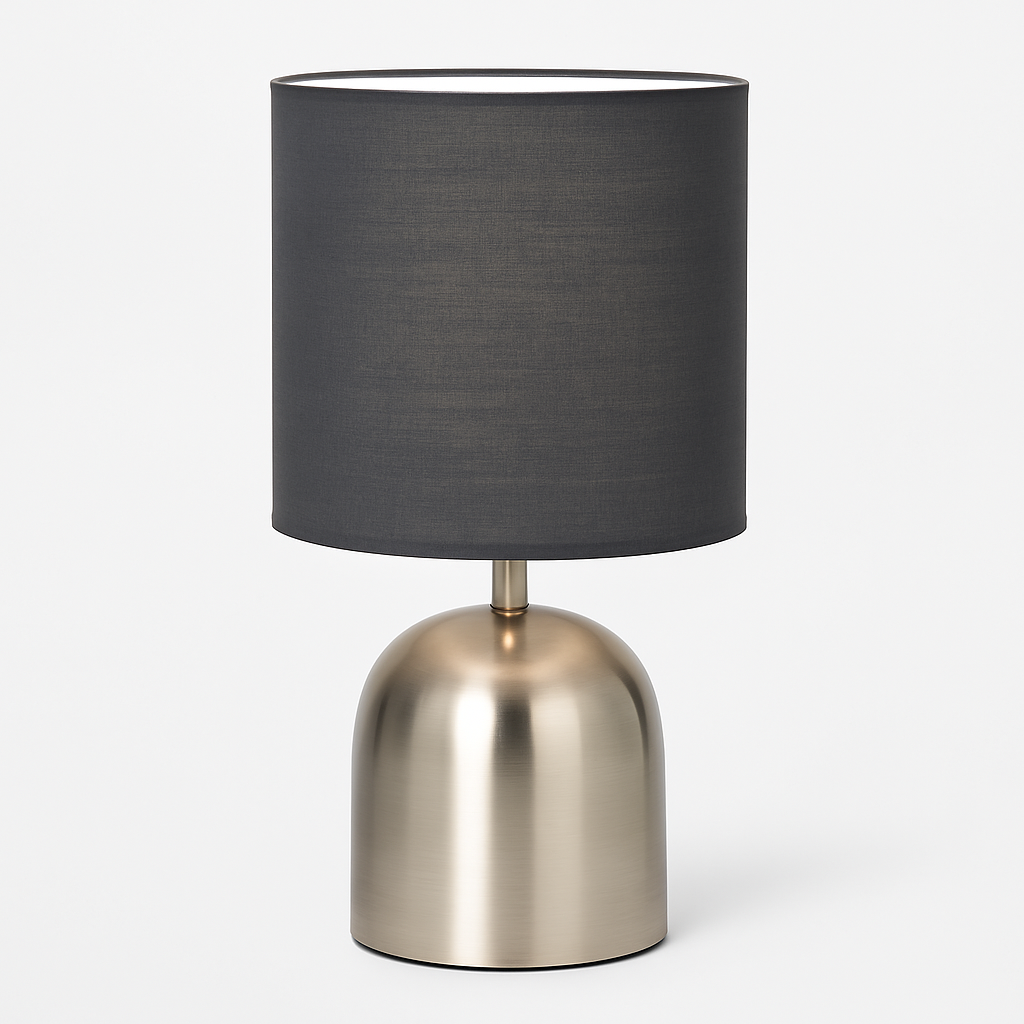 Homes Elite Brushed Steel Table Lamp with Charcoal Grey Linen Shade Modern Minimalist Design