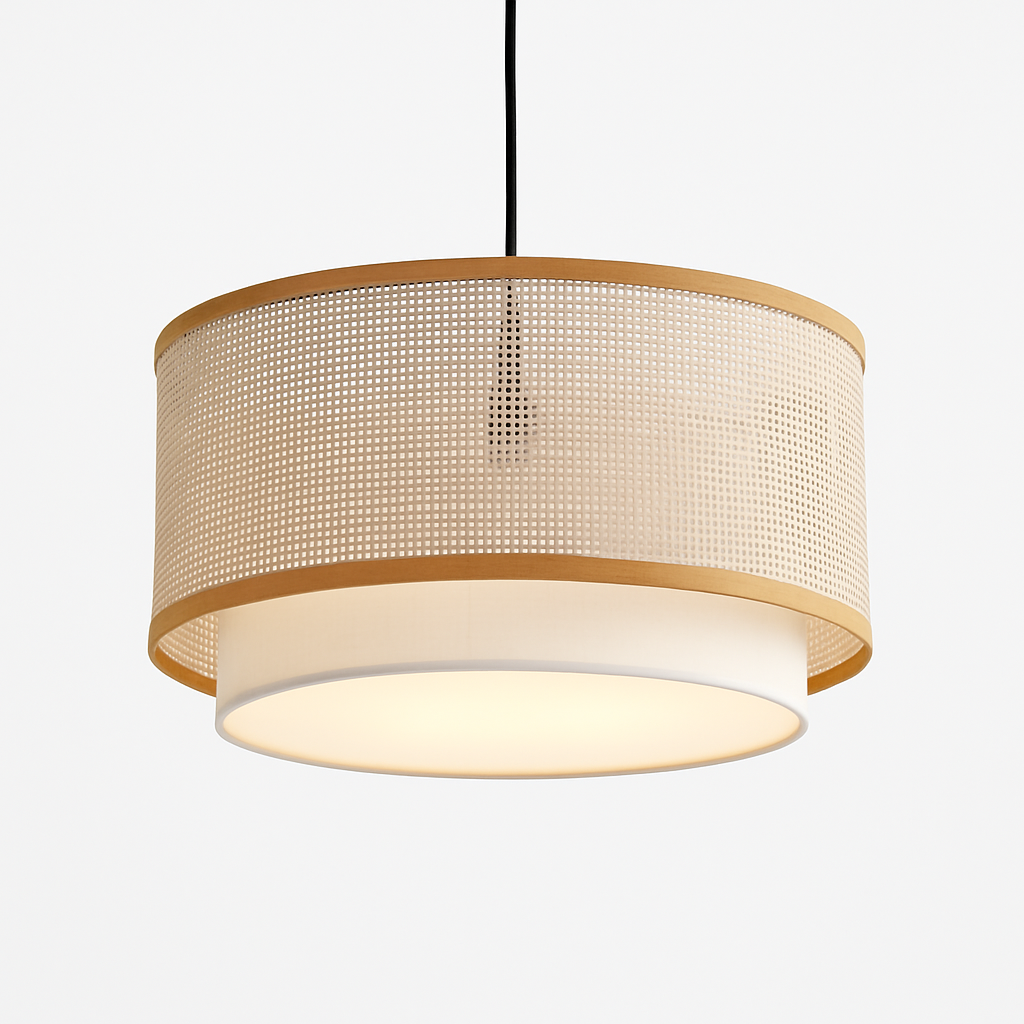 Homes Elite Woven Cane Drum Pendant Light Boho Rattan Hanging Lamp for Cozy Home Interiors