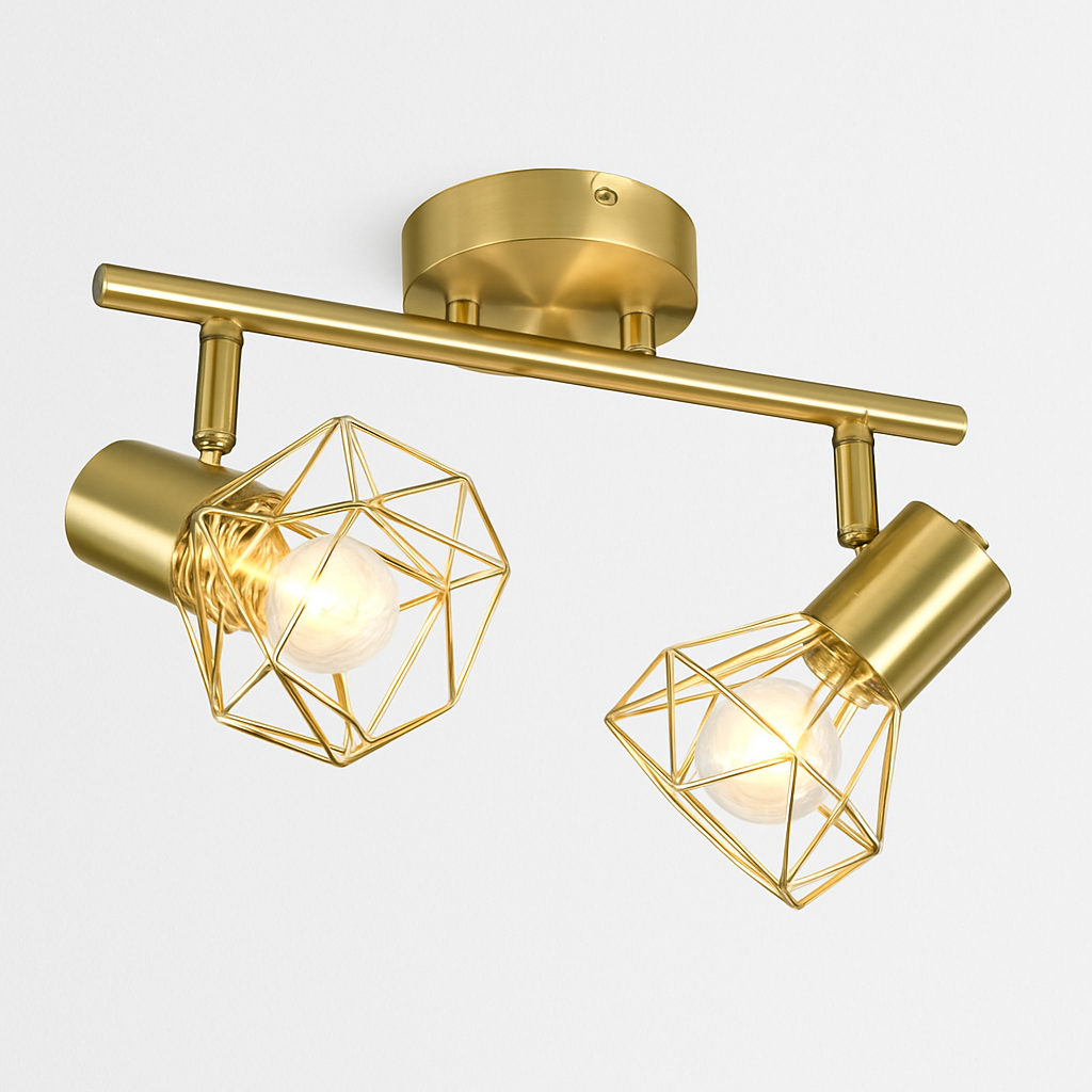 Homes Elite Modern Gold 2-Light Ceiling Pendant Light Adjustable Geometric Cage Design