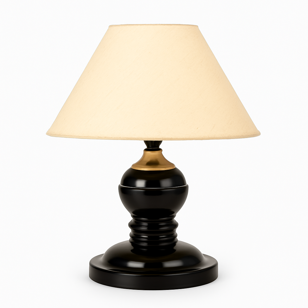 Homes Elite Classic Black & Gold Table Lamp Elegant Bedside Light with Beige Fabric Shade for Home or Office Decor