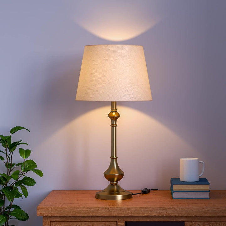 Homes Elite Classic Brass Table Lamp with Beige Fabric Shade Elegant Bedside & Living Room Lighting