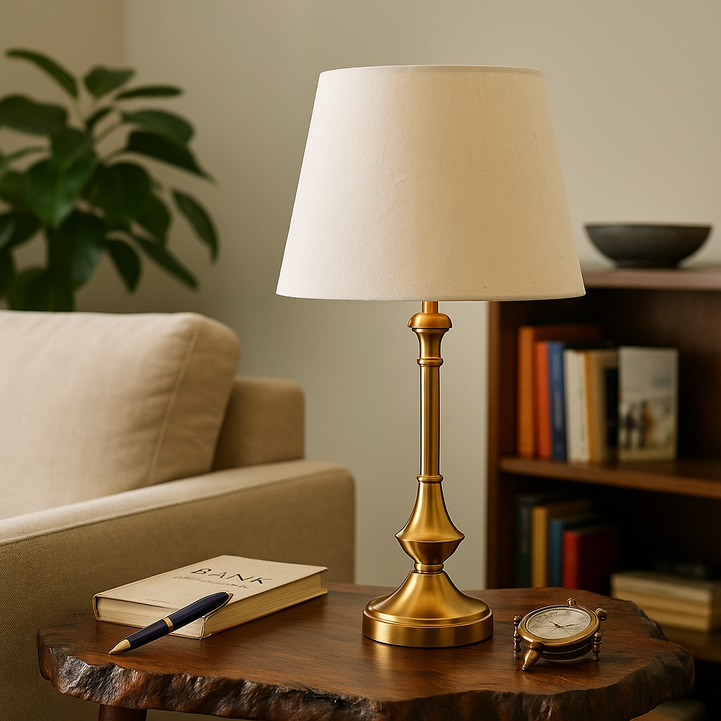 Homes Elite Classic Brass Table Lamp with Off-White Shade Elegant Living Room & Bedside Lighting