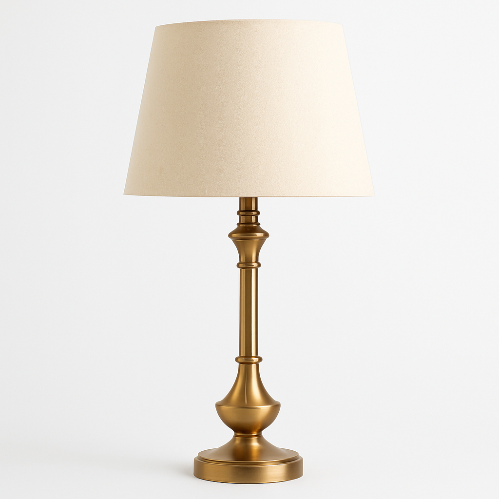 Homes Elite Classic Brass Table Lamp with Beige Fabric Shade Elegant Bedside & Living Room Lighting