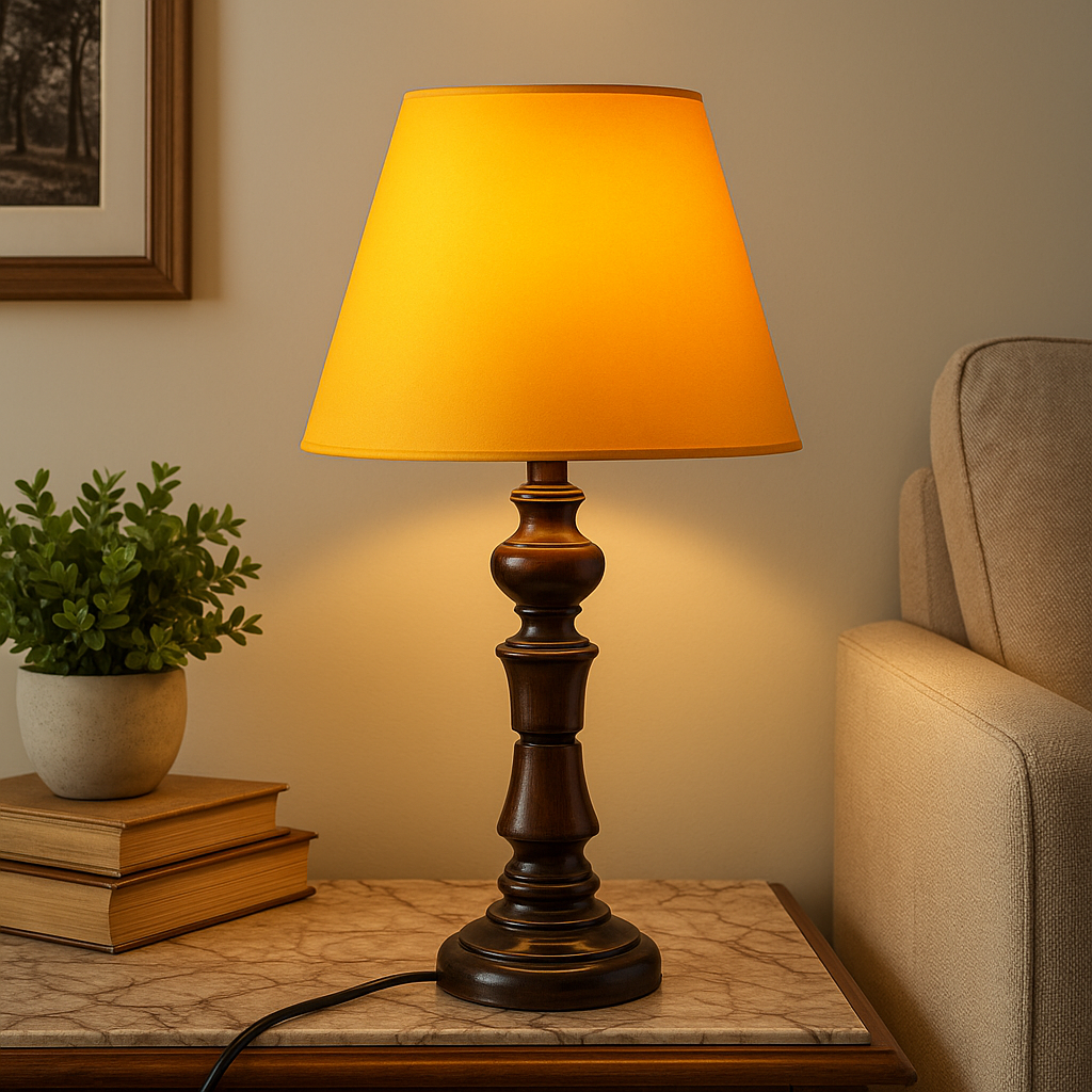 Homes Elite Classic Wooden Table Lamp with Warm Amber Shade Vintage Bedside & Living Room Lighting