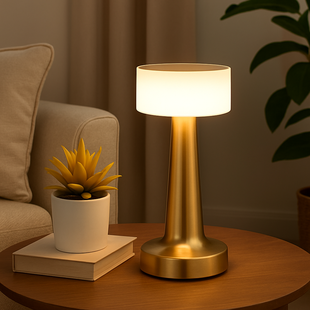 Homes Elite Modern Gold Touch Table Lamp Sleek Minimalist Design with Soft Warm Light
