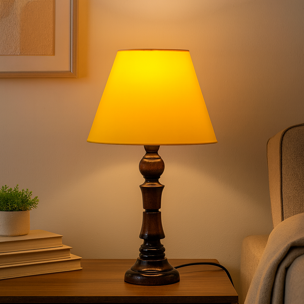 Homes Elite Classic Wooden Table Lamp with Warm Amber Shade Vintage Bedside & Living Room Lighting