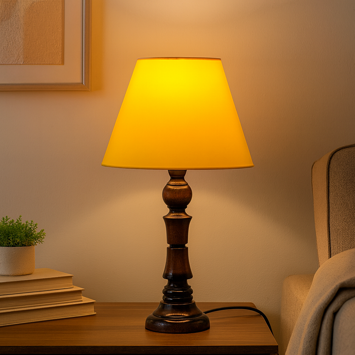 Homes Elite Classic Wooden Table Lamp with Warm Amber Shade Vintage Bedside & Living Room Lighting