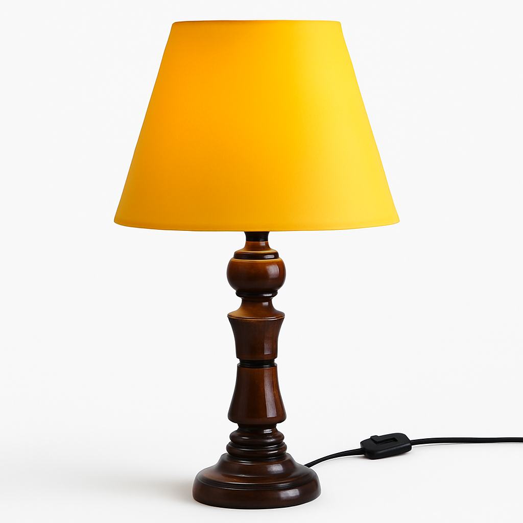 Homes Elite Classic Wooden Table Lamp with Warm Amber Shade Vintage Bedside & Living Room Lighting